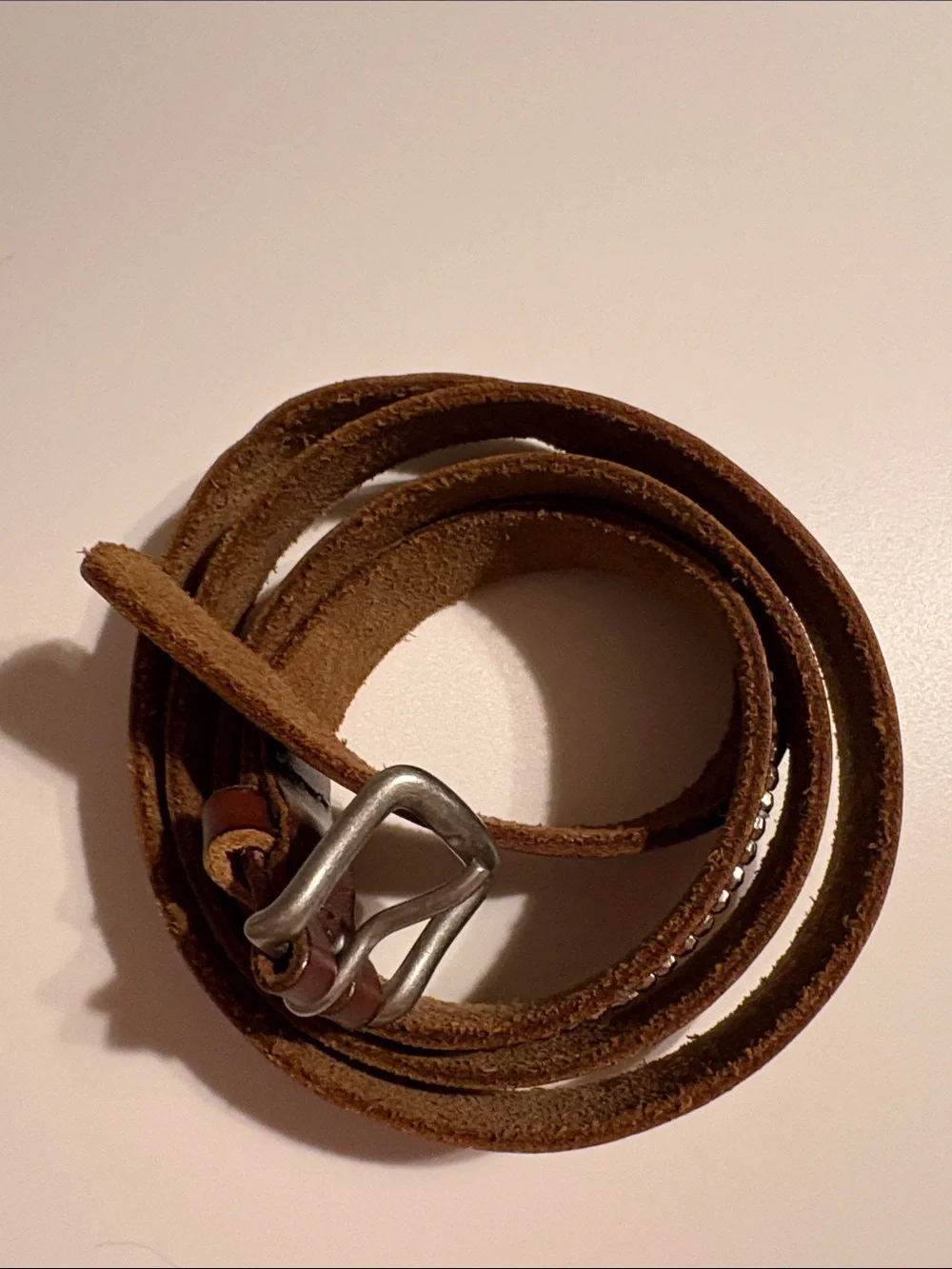 Women’s Hollister brown cowhide leather belt gem embellished XL brown silver